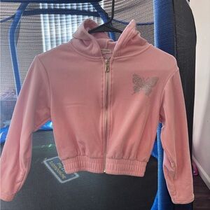Girls Pink Cropped Hooded Zip Sweatshirt